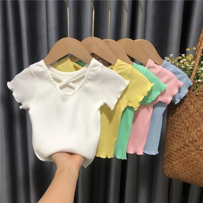 Little Girls, Korean Style Cross Striped Solid Tank Tops childrensterritory