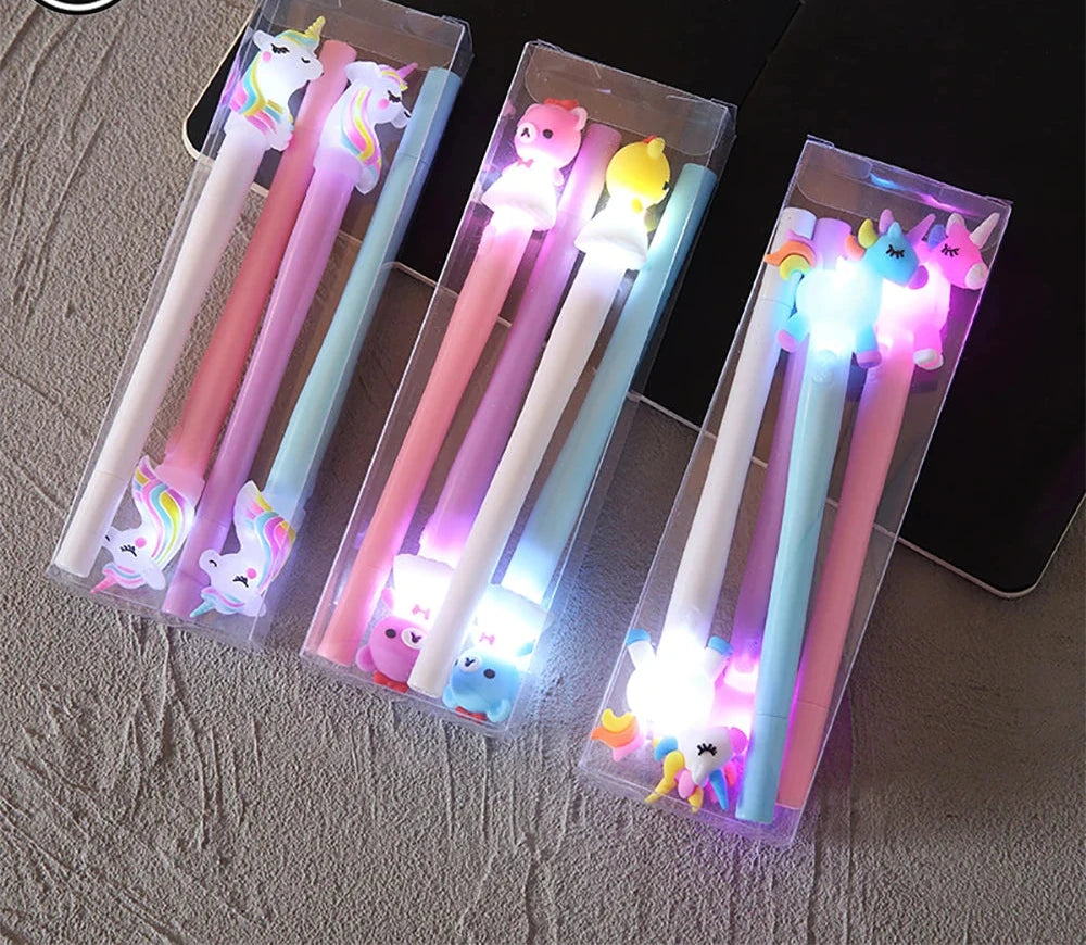 4pcs Unicorn Design Gel Ink Pen with LED Light for Kids childrensterritory