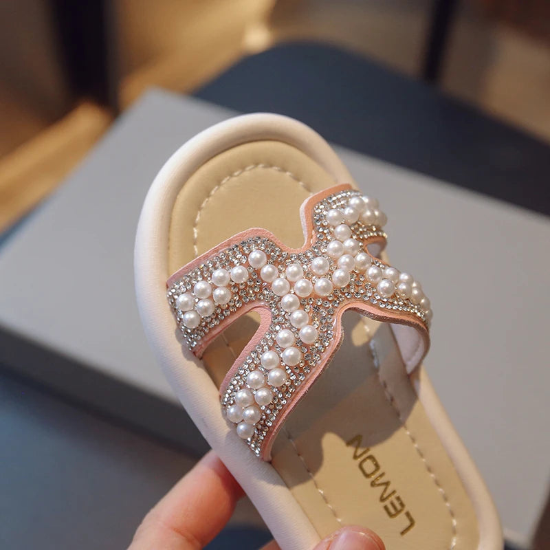 Classic Baby/Kids Girls Pearls Beading Summer Slippers
