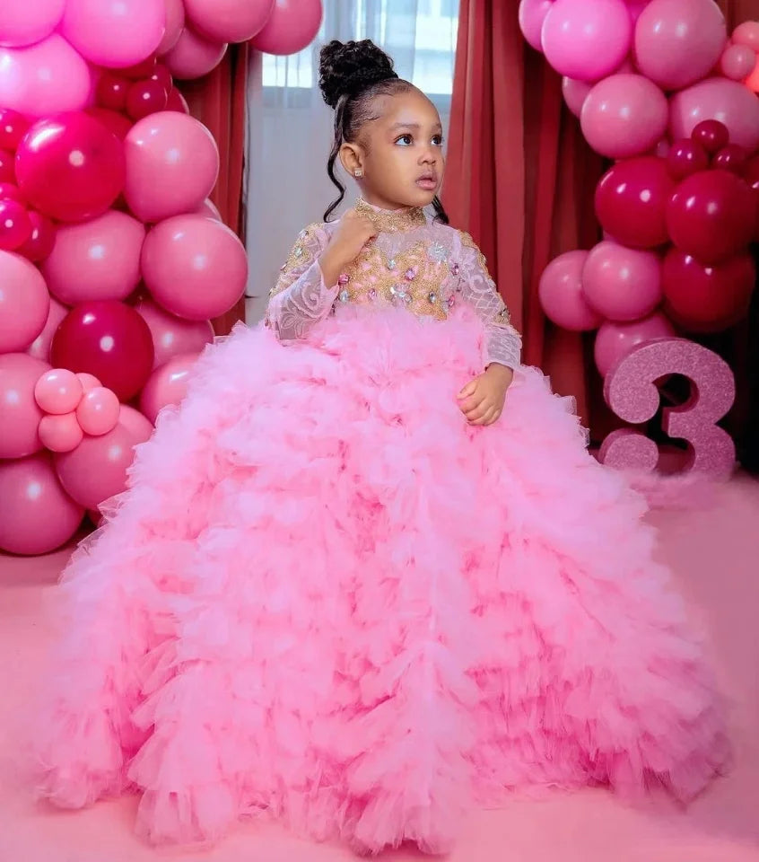 Multi-Tiered Tulle Pink First Communion Dress for Little Girls childrensterritory