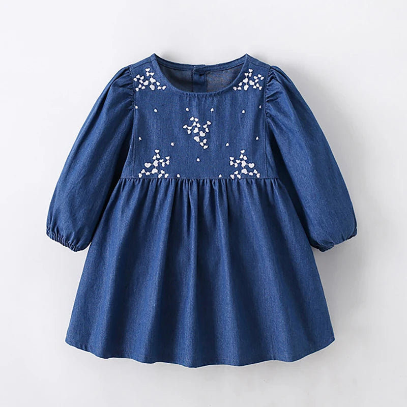 Long Sleeves Flowers Embroidered Design Girls Dresses childrensterritory