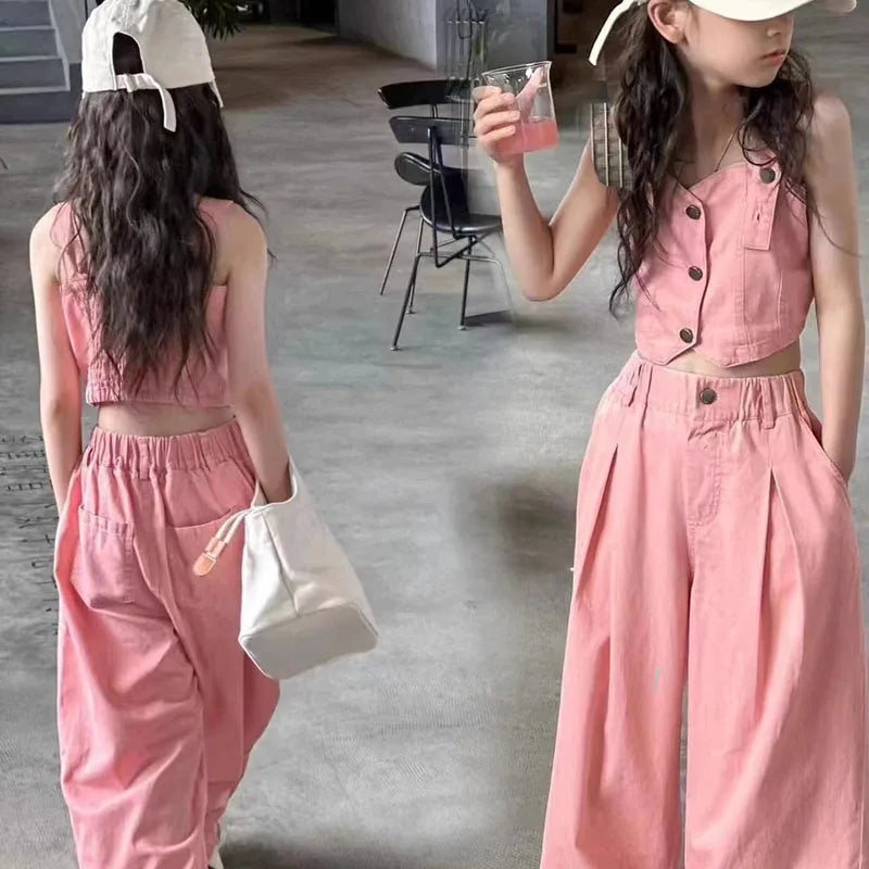 Kids Girls Denim Top with Straight Leg Pants Summer Clothes childrensterritory