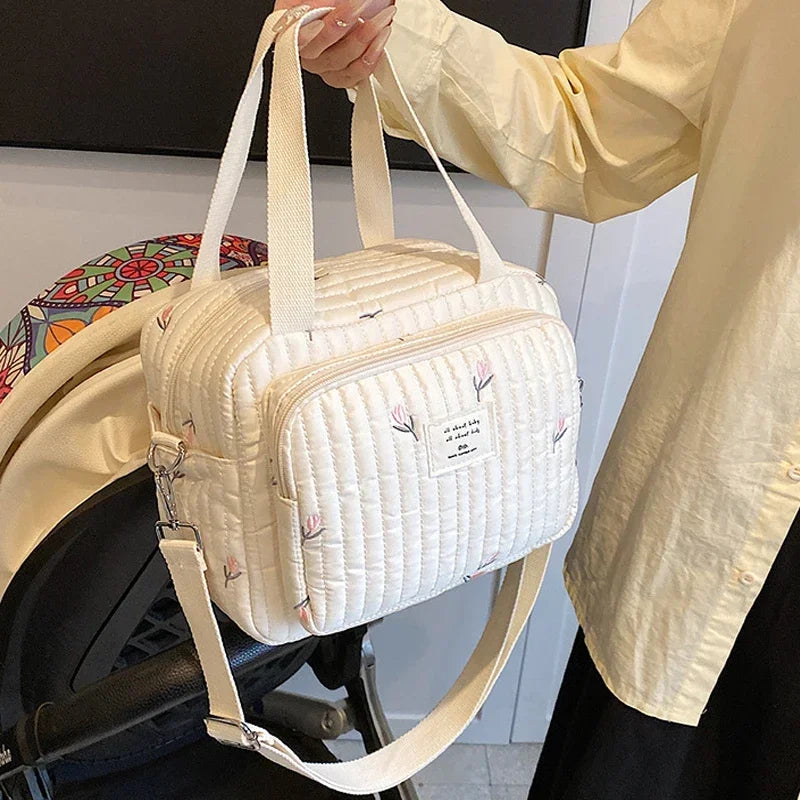 Flower and Bear Embroidery Design Baby Diaper Handbag