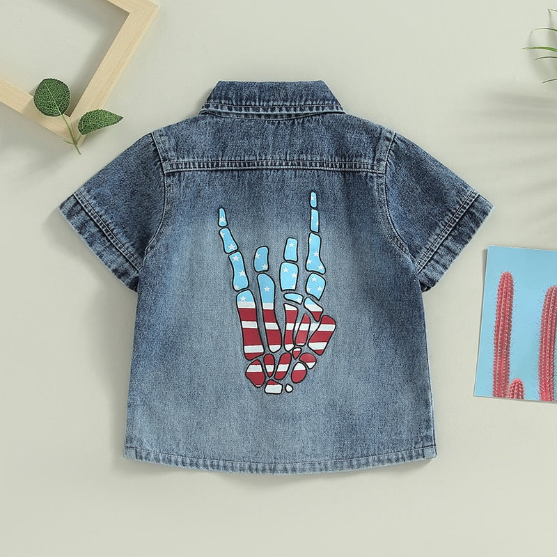 Hand Print Kids Independence Day Button Closure Shirt childrensterritory