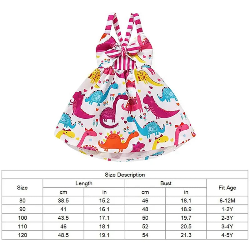 Ice-cream Printed Kids/Baby Girls Backless Strap Dress