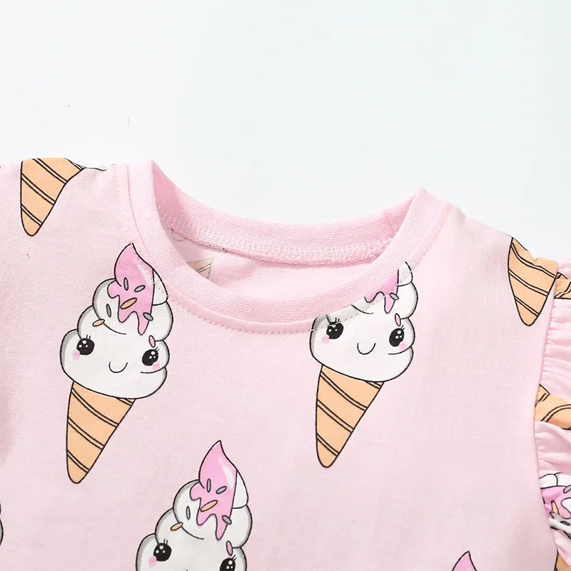 Cartoon Ice Cream Print Little Girls Summer Party Dress childrensterritory