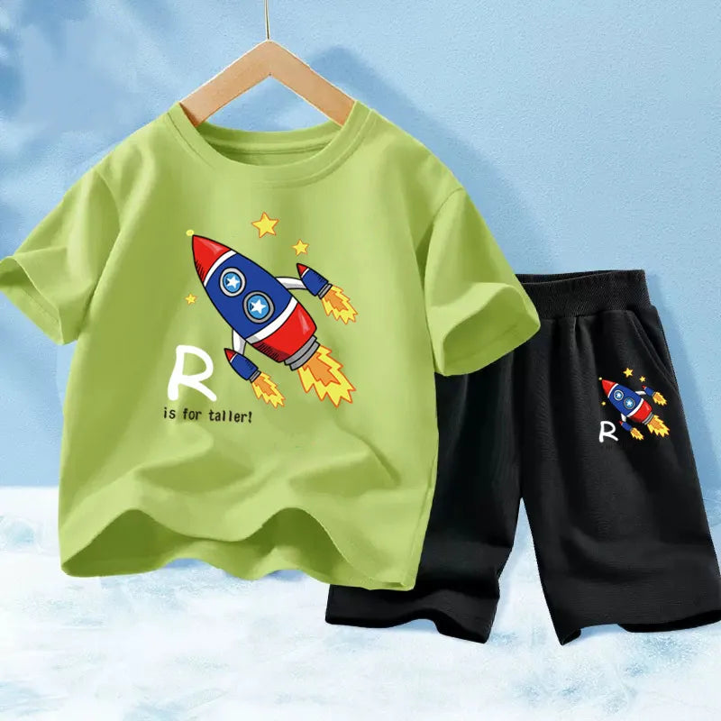 Kids Boy Funny Shark Print T-Shirts and Half Pants Set childrensterritory