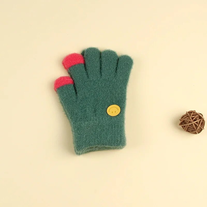Kids Cartoon Design Furry Coral Fleece Short Gloves Mittens childrensterritory