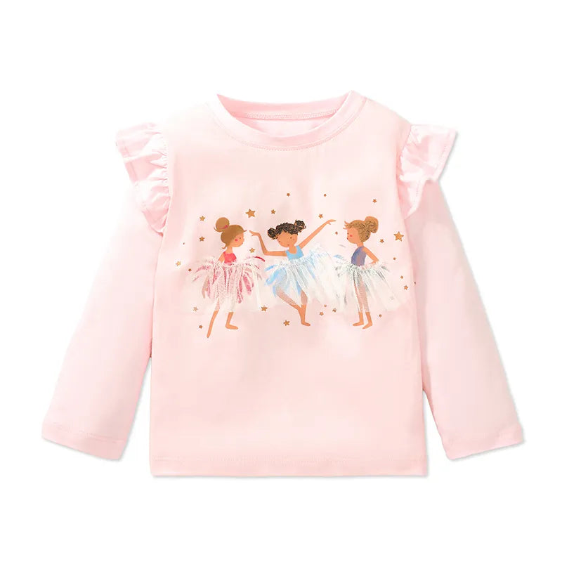 Kids Girls Cartoon Ballet Girls Print Cotton Top childrensterritory