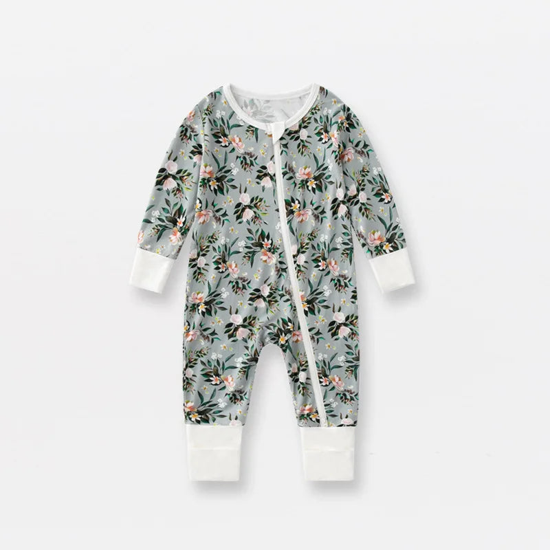Baby Printed Bamboo Fiber Long Sleeve Zipper Sleepwear