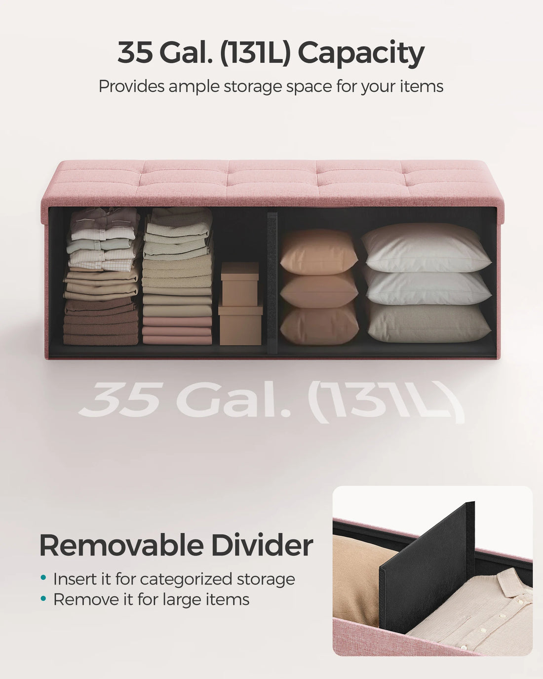 Foldable 43-Inch Storage Ottoman Bench for Home childrensterritory