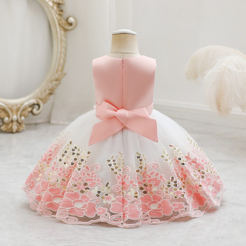 Cute Bow Golden Sequined Flower Birthday Dresses For Kids Girl childrensterritory