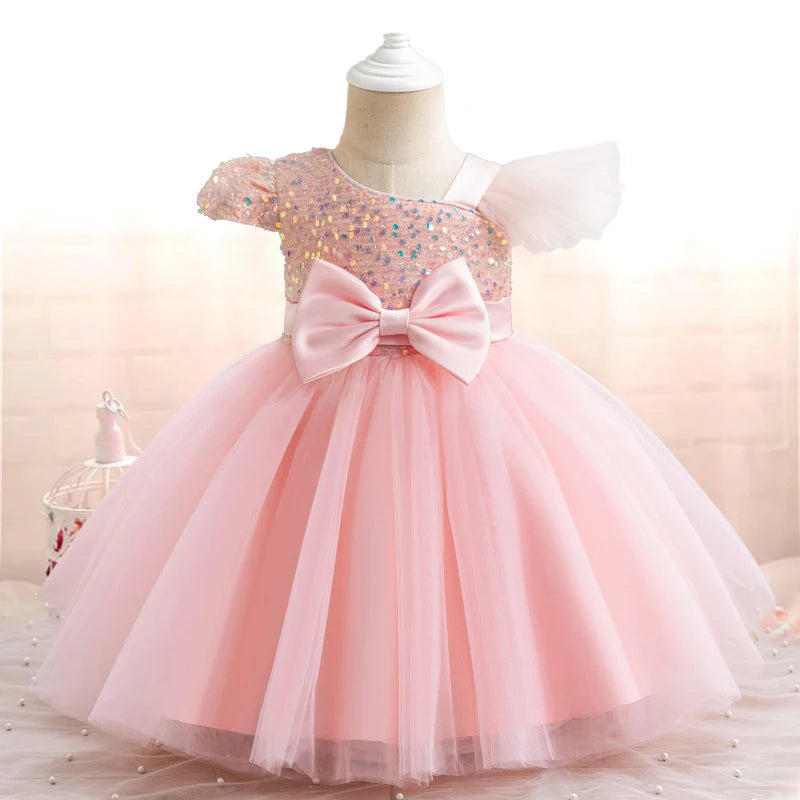 Toddler/Baby Girls Sequin Bow Design Tulle Bridesmaid Gowns childrensterritory