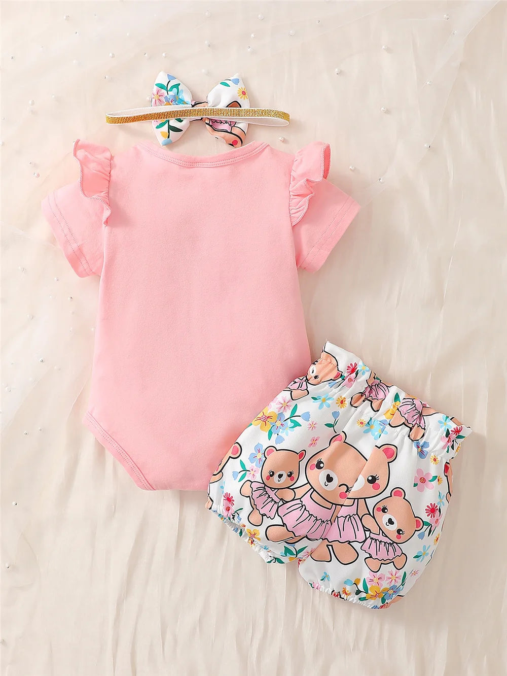 Baby Girl Cartoon Bear Print 3PCS Summer Clothes Set childrensterritory