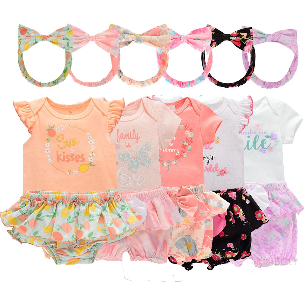 Baby Girl Floral Bodysuit and Shorts with Headband Sets childrensterritory