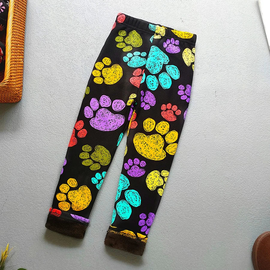 Plus Velvet Printed Kids Girls Winter Leggings childrensterritory