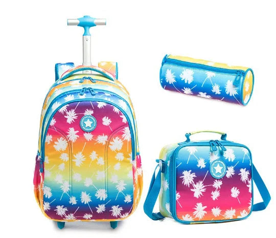 Printed 3pcs Kids School Bags On Wheels for Boys and Girls