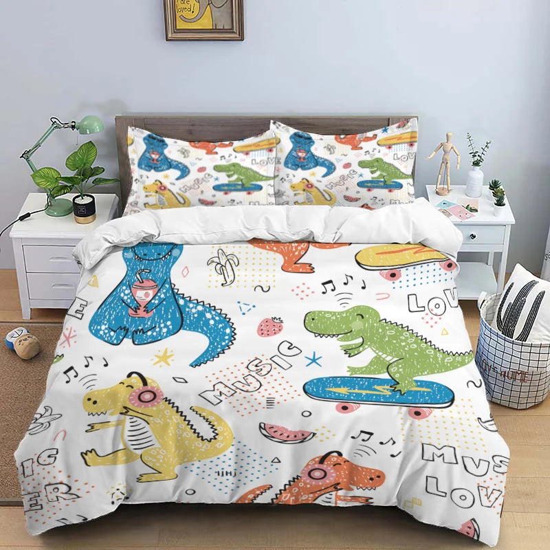 HD Cartoon Dinosaur Print Bedding Set for Kids Bed childrensterritory
