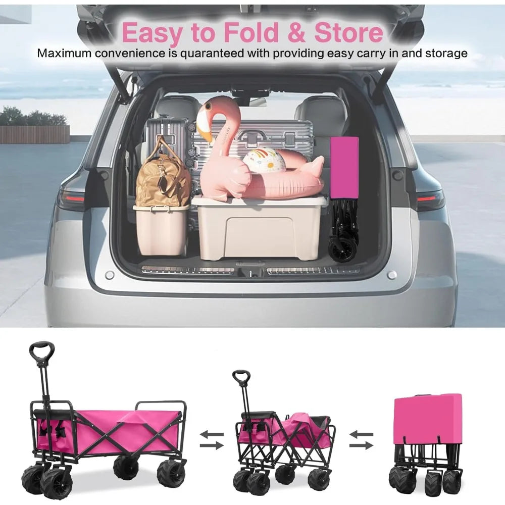 Collapsible Beach Wagon Cart for Sand Camping with Large Wheels childrensterritory