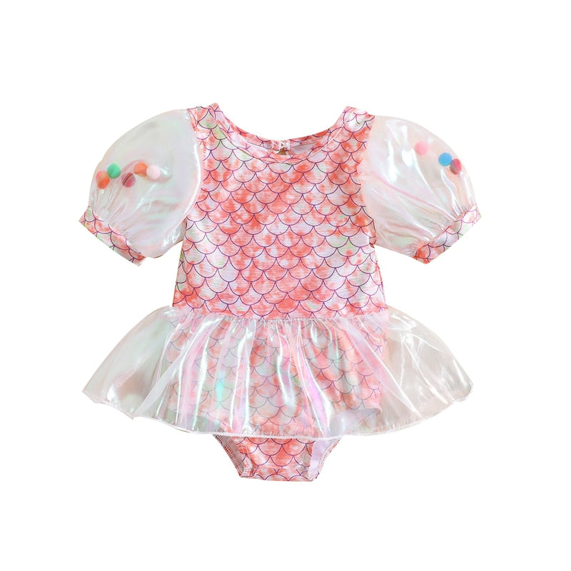 Fish Scale Pattern Toddler Girl Beachwear Dress childrensterritory