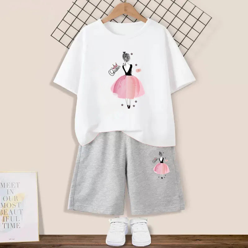Kids Girls Butterfly High Heel T-shirt +Shorts 2 Piece Tracksuits childrensterritory