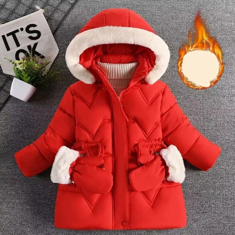 Kids Girls Fur Collar Hat Plush Lining Hooded Coats childrensterritory