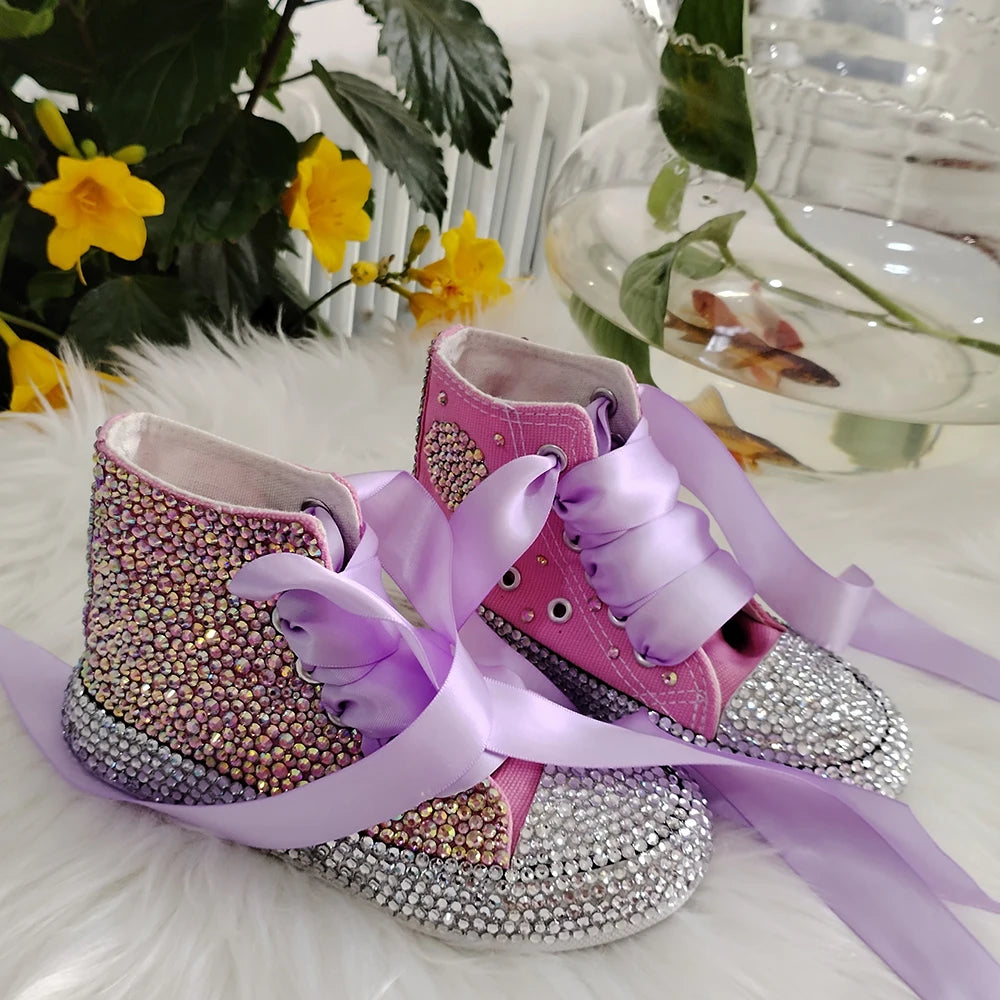 Kids Girls Handmade Rhinestones Bling Canvas Shoes childrensterritory