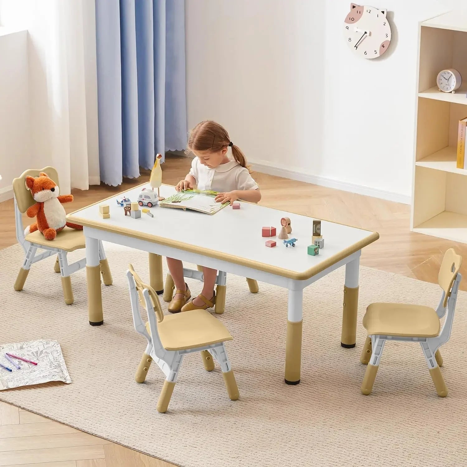 Durable Kids Study Table and Chairs Set with Adjustable Height
