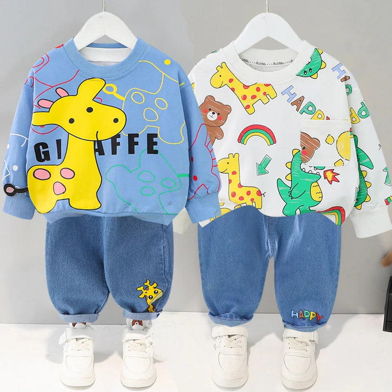 Cartoon Design Baby Boy Color Blocking 2PC Casual Clothes Set