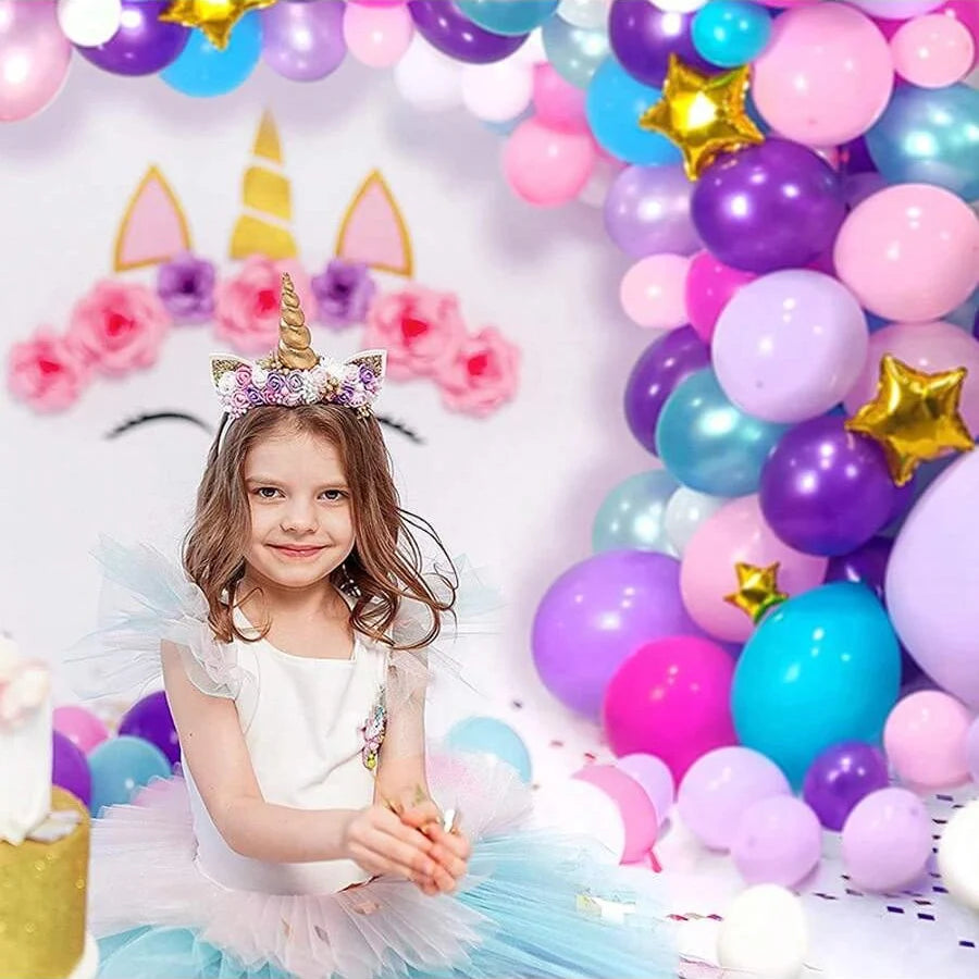 Unicorn & Colorful Rainbow Balloons Garland Arch Kit