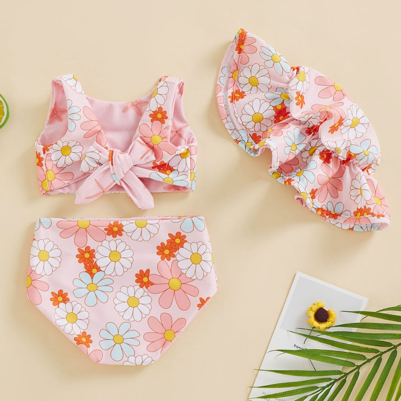 Baby/Kids Girls 3PCS Floral Print Swimwear Sets childrensterritory