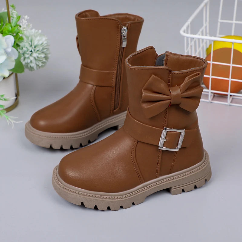 Kids Solid Color Long Snow Boots with Buckle Design childrensterritory