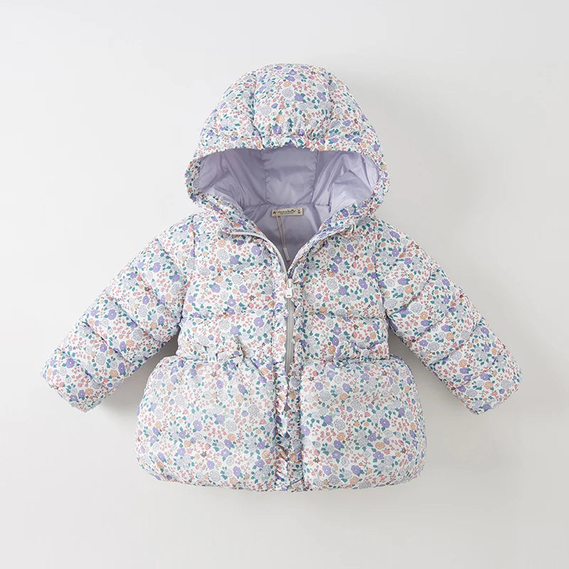 Floral Print Kids Girl Warm Hooded Outerwear childrensterritory