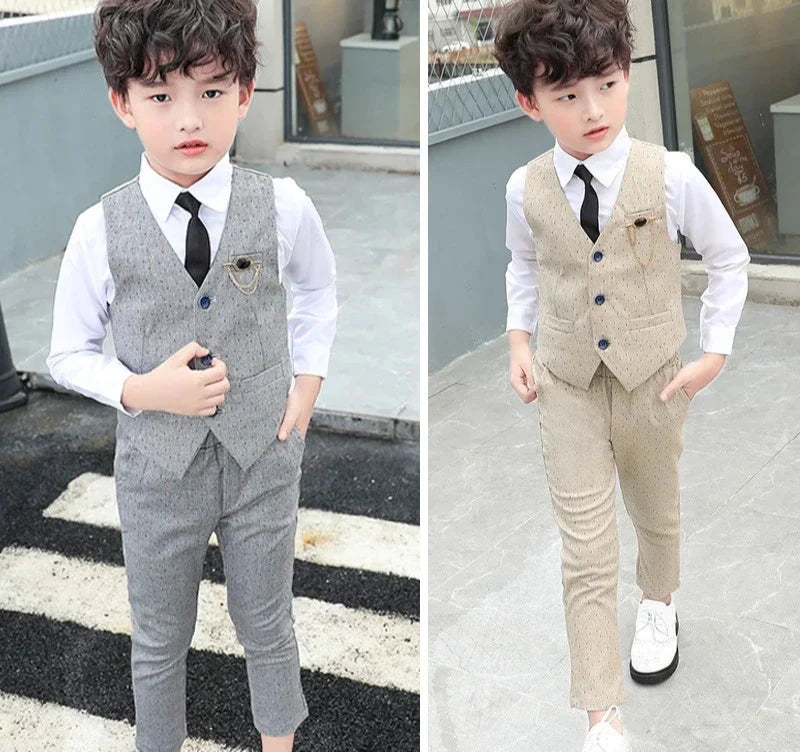 Slim Fit Kids Boys Plaid Vest Formal Wedding/Party Suit Sets childrensterritory