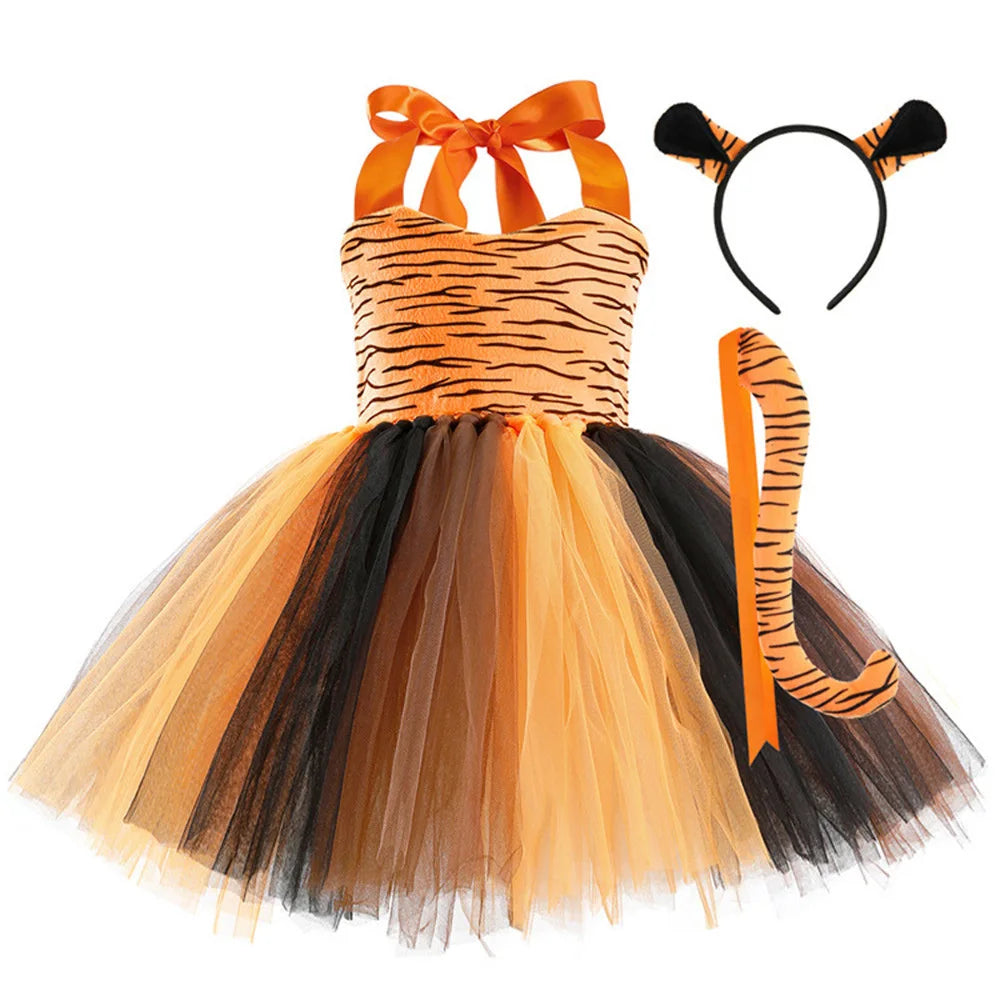 Kids Girls Little Cat Look Tutu Skirt Dresses for School Performance