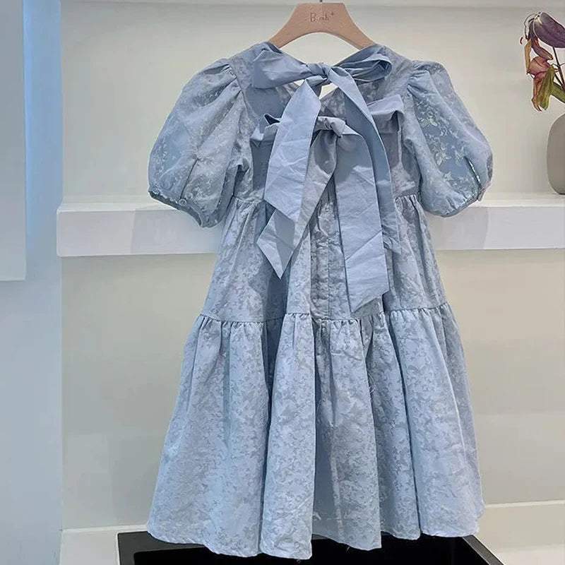 Kids Girls Printed Summer Princess Dress with Bow tie at Back