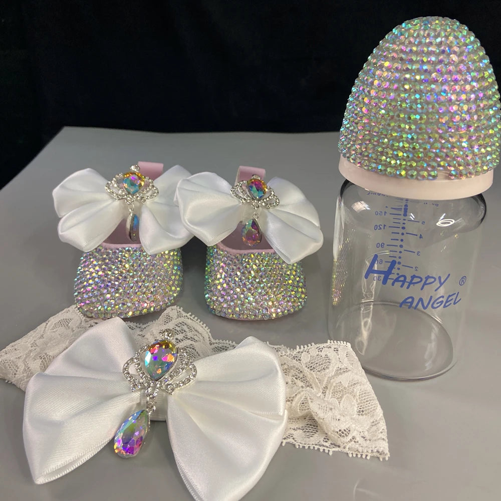 Luxury Keepsake Diamond Baby Bottles and Shoes Headband Set childrensterritory
