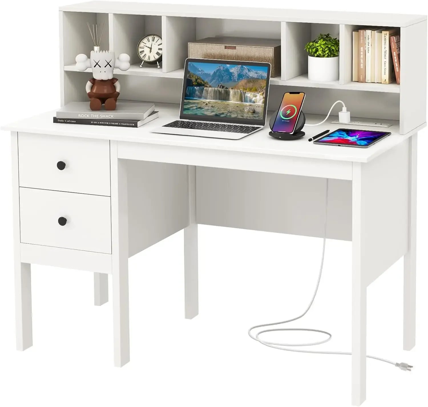 White Study Desk Featuring Drawers and Hutch for Home Office childrensterritory