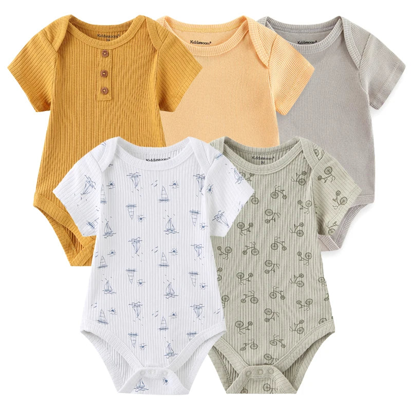 Cartoon Print Baby Girls Short Sleeve Cotton Romper Set