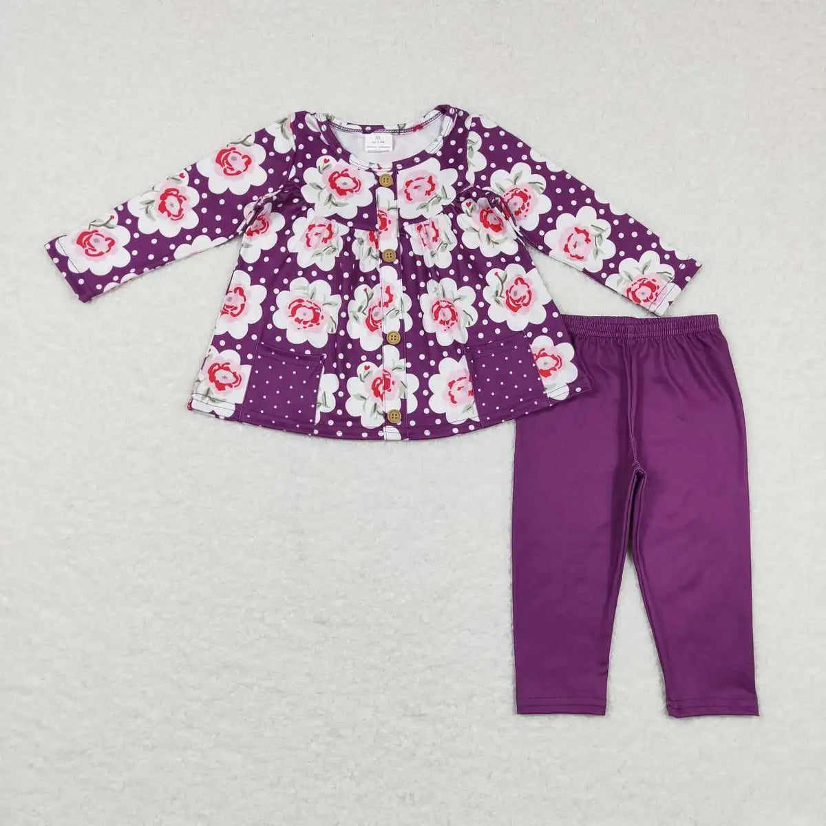 Little Girls Cartoon Flowers Print Cute Top and Pant Set