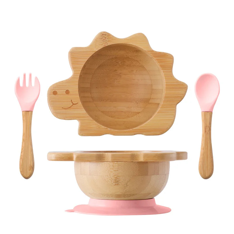 Baby Wooden Tableware Set with Silicone Suction Handle childrensterritory