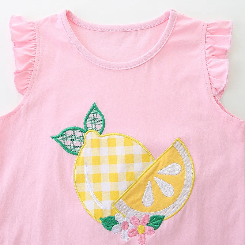 Sleeveless Lemon Print Casual Summer Clothing Set For Girls childrensterritory