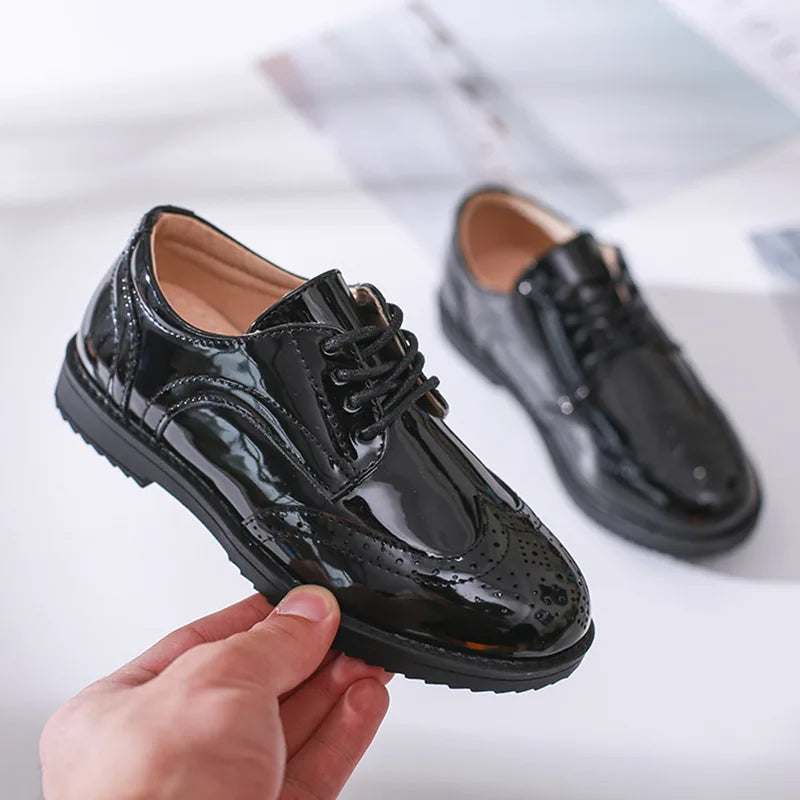 Kids Boys Genuine Leather Flat Classic Black Loafers childrensterritory