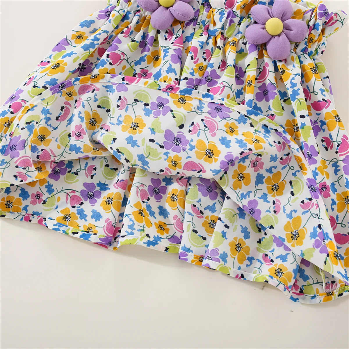 Baby Girls Fragmented Flower Strap Top+Chiffon Shorts Summer Outfit childrensterritory