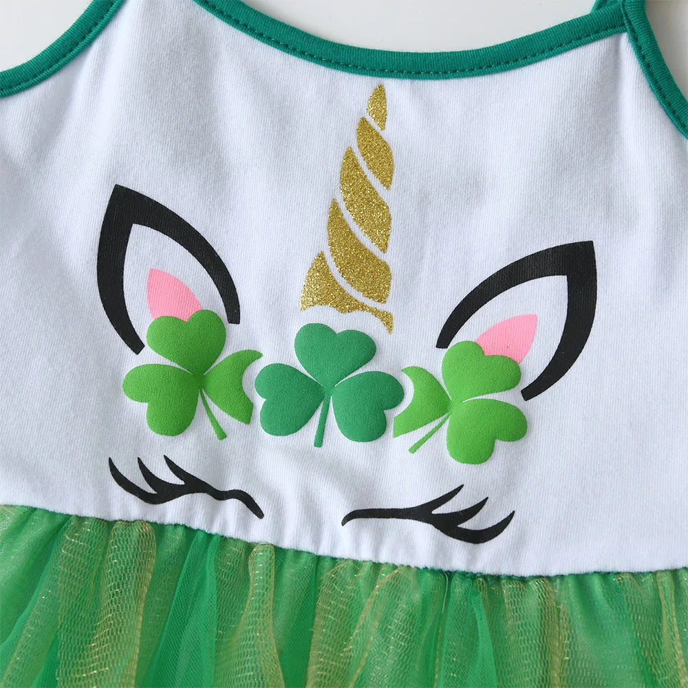 Unicorn Cartoon Design Layered Tulle Kids Girls Summer Dress childrensterritory