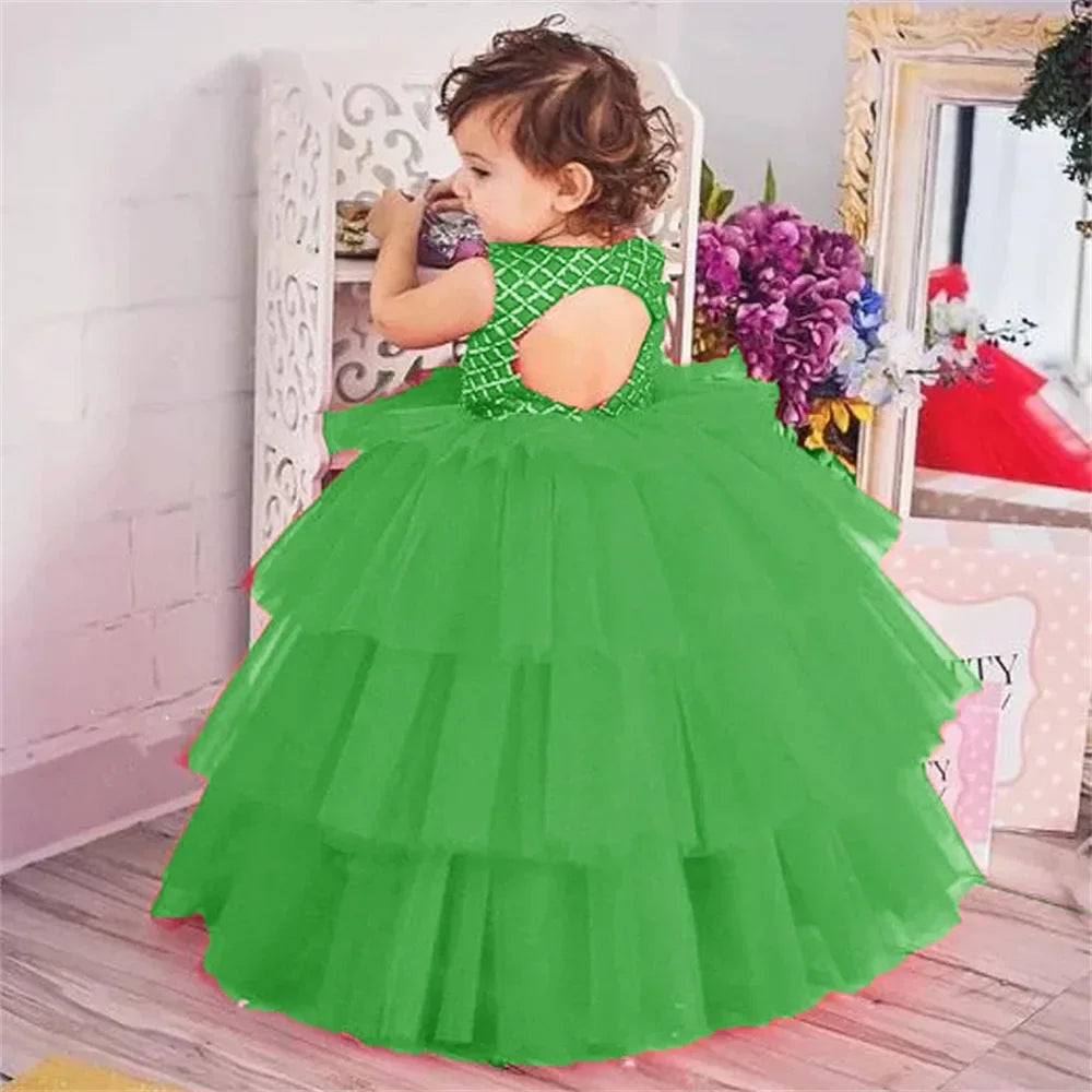 Tiered High-Low Puffy Girls Tulle Dress for Birthday Party