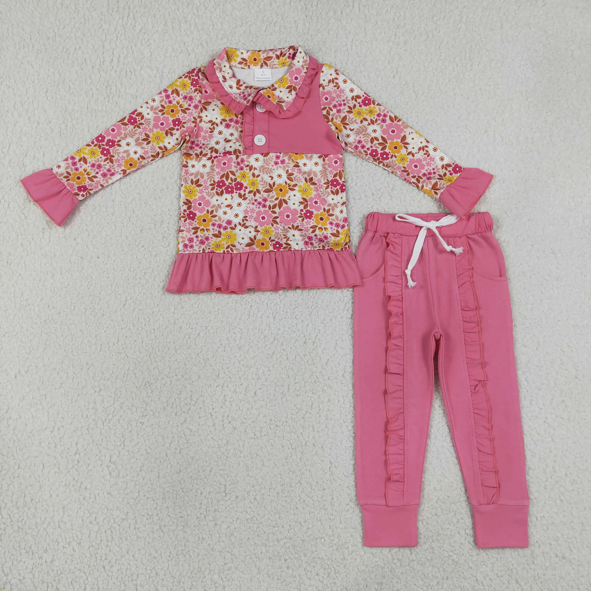 Little Girls Cartoon Flowers Print Cute Top and Pant Set