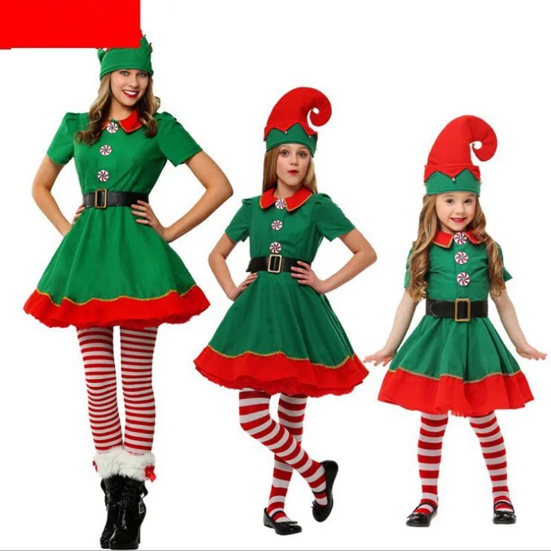 Family Matching Christmas Elf Costume Girls Elf Dress Sets childrensterritory