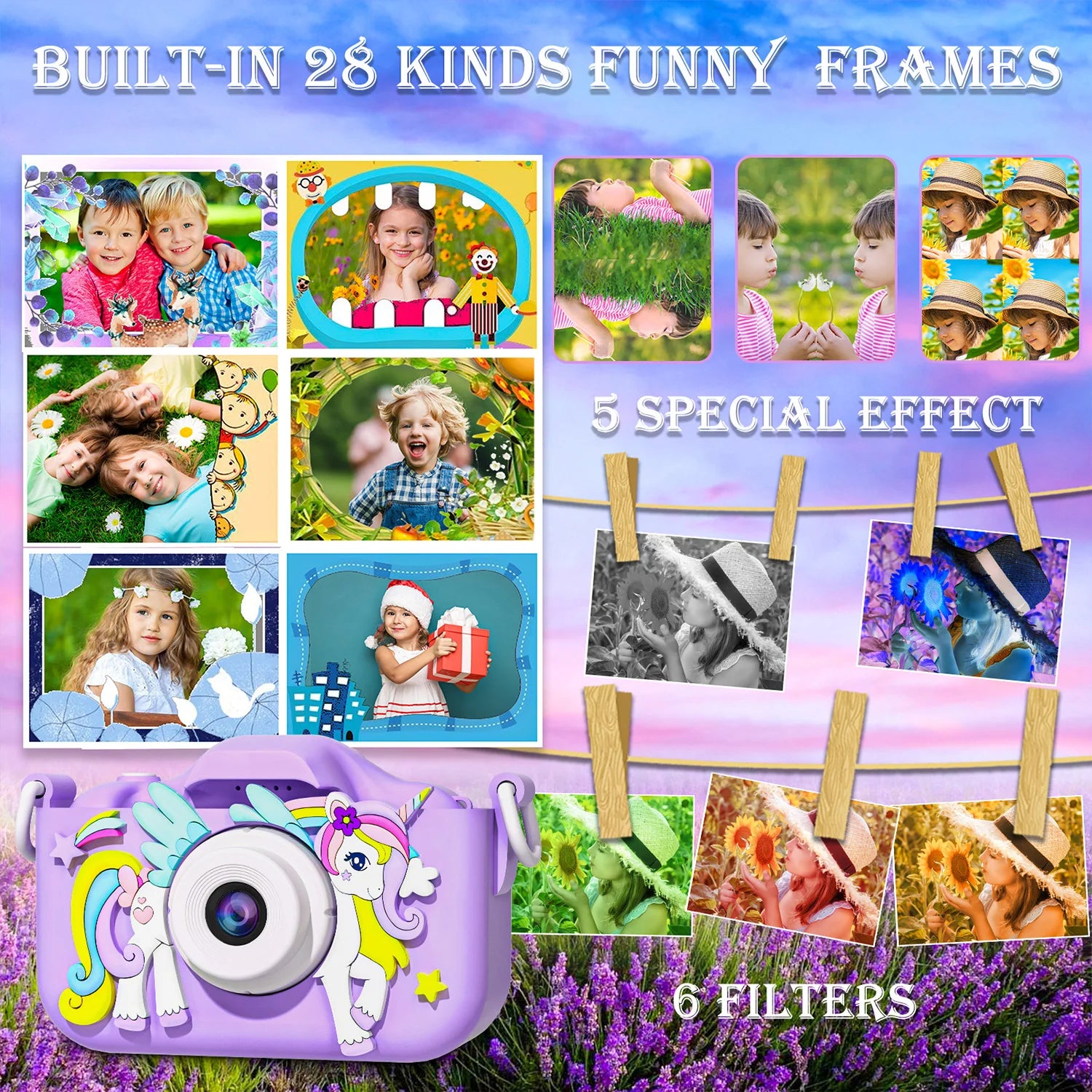 1080P HD Cartoon Unicorn Design Kids Mini Camera childrensterritory