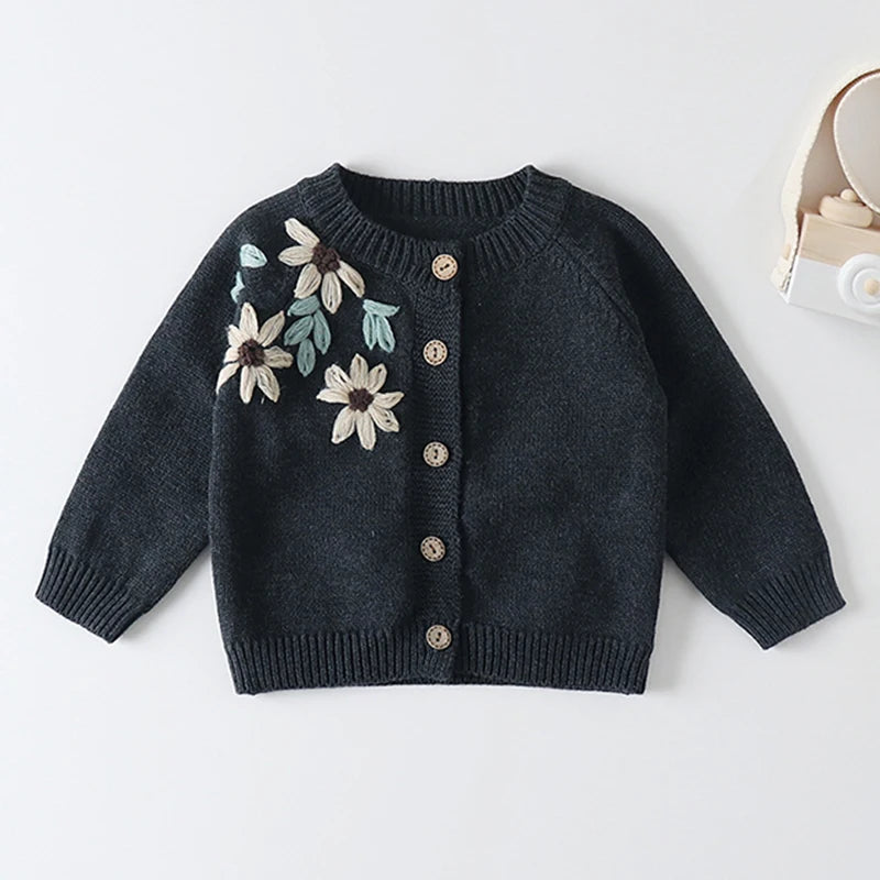 Baby Flowers Embroidered Long Sleeves Knitted Cardigans childrensterritory